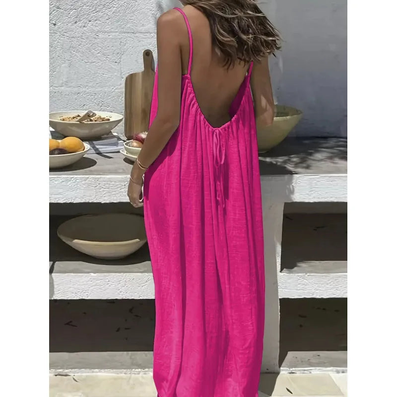 שמלת מקסי רפויה לבית עם גב חשוף