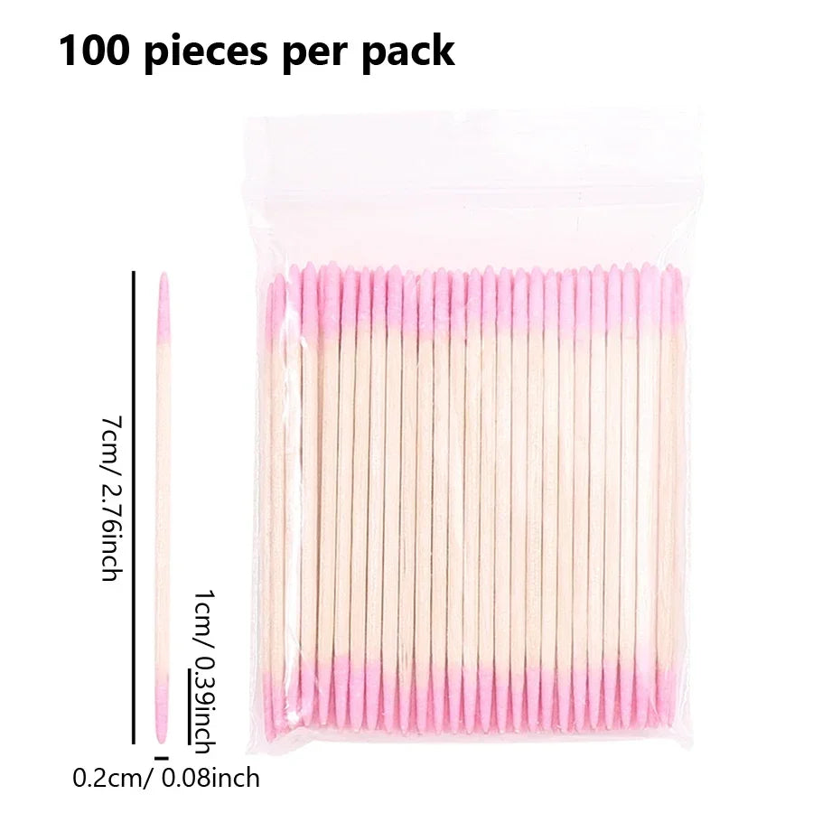 100 מקלוני אוזניים דו־צדדיים לאיפור ולק